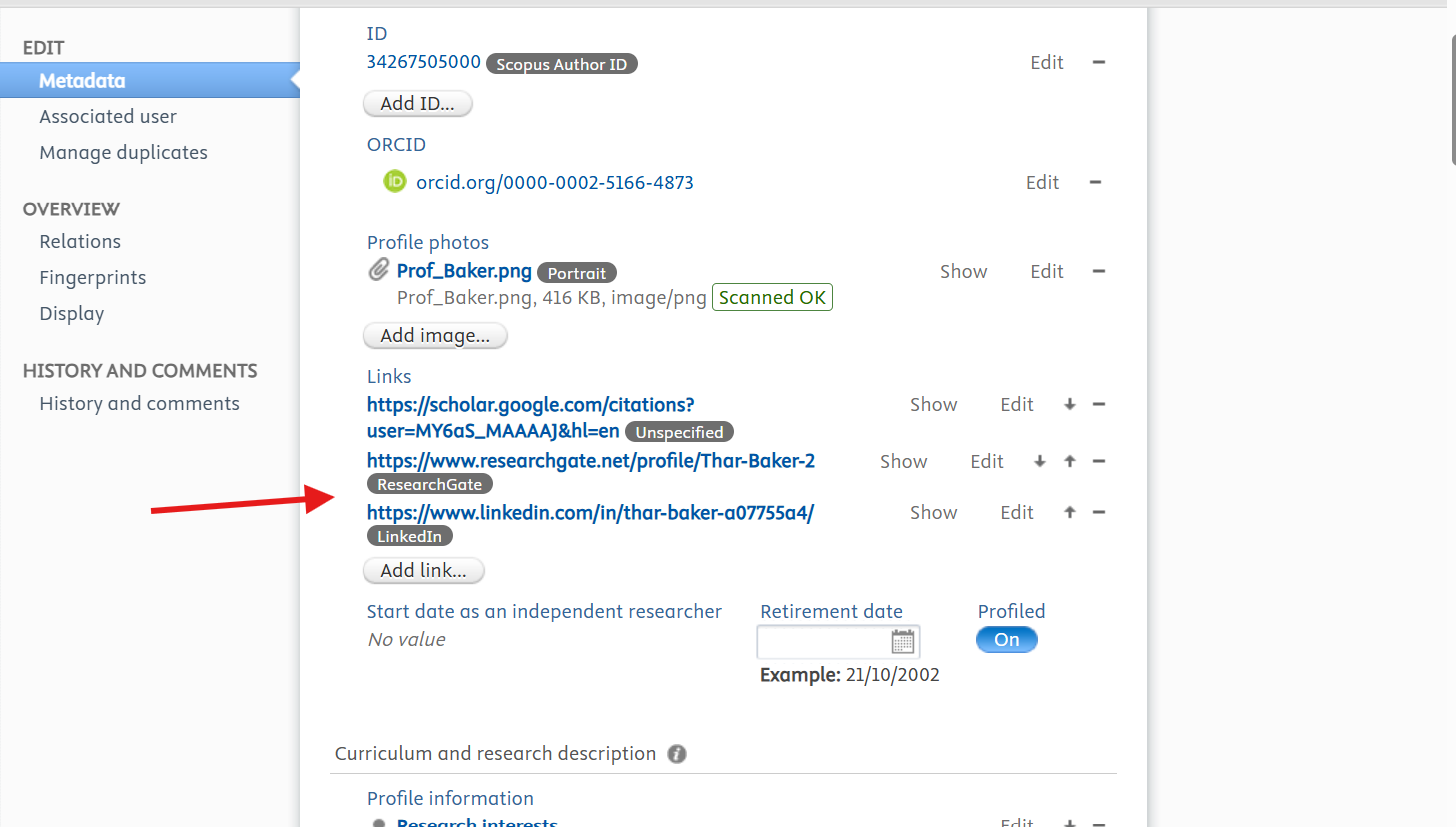 Links as they appear on a profile.