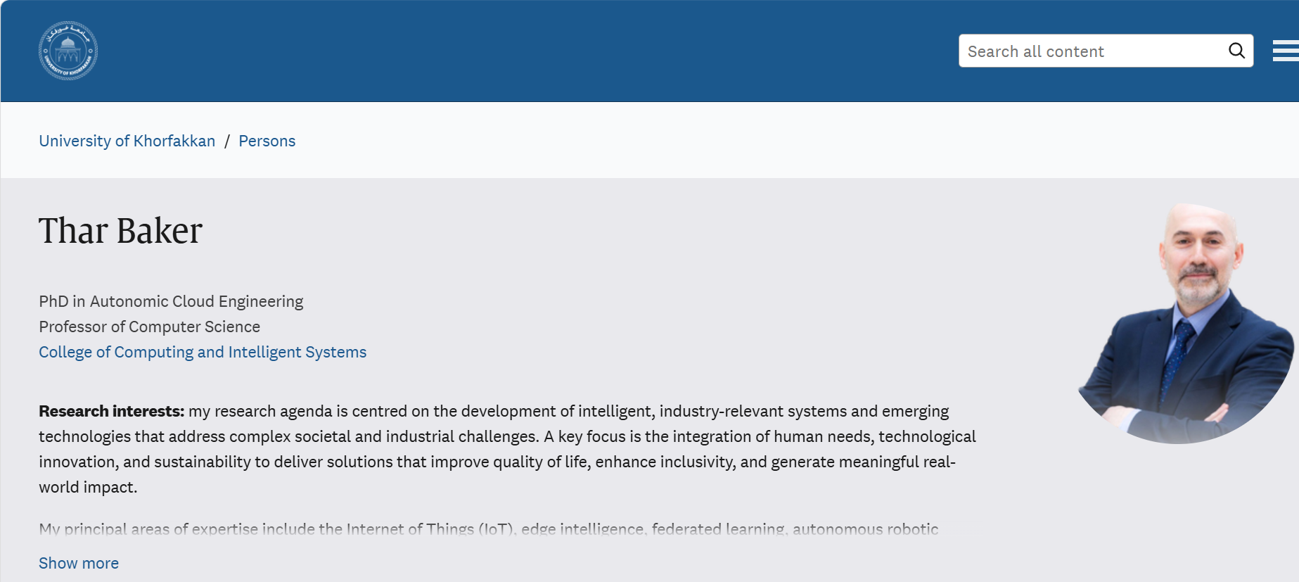A researcher’s public profile in the Research Portal.